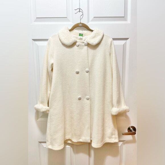 Vintage Girls Coat Sweater Size 14 White Soft Peacoat Lightweight Made in USA - Picture 1 of 7